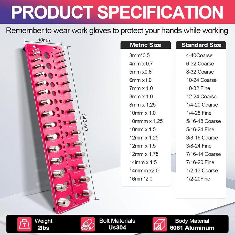 AQYY 51-in-1 Bolt Size Finder & Thread Checker, 32 Metric & 32 SAE Nut and Bolt Thread Gauge with 19 Drill Bit Checker, CNC-Machined Aluminum Screw Size Chart, Go/No-Go ANSI Standard, Non-Slip Base - Image 4